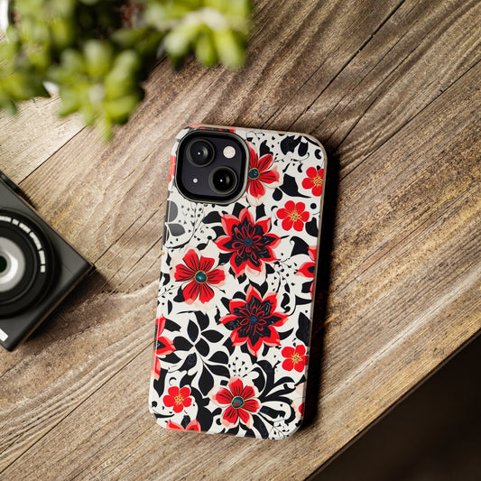 Beautiful Black Red Flowers Tough Phone Cases