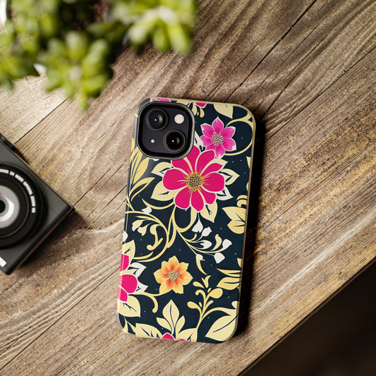 Pink Black Flower Tough Phone Cases