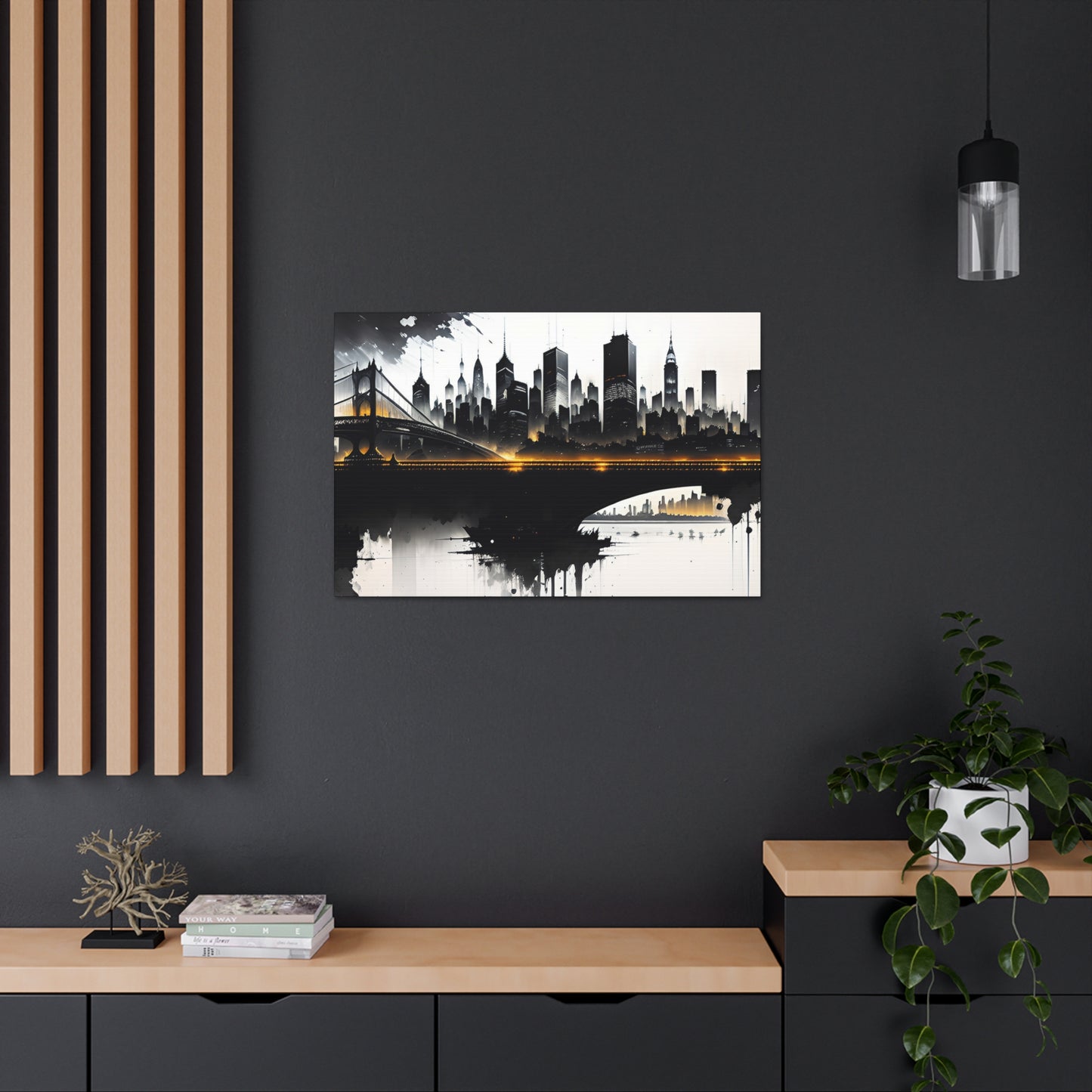 Abstract Cityscape, Canvas Wall Art, Black & White, Contrast, Living Room, Game Room, Bed Room